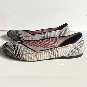 Rothy's Retired The Flat Grey Glen Plaid Round Toe Shoes size 8.5